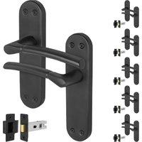 AFIT Matt Black Door Handles Backplate, Latch 64mm 6 Pairs | Size: 150mm x 150mm