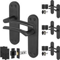 AFIT Matt Black Door Handles Backplate, Latch Hinges Set 4 Pairs | Size: 150mm x 150mm