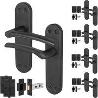 AFIT Matt Black Door Handles Backplate, Latch Hinges Set 5 Pairs | Size: 150mm x 150mm