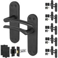 AFIT Matt Black Door Handles Backplate, Latch Hinges Set 6 Pairs | Size: 150mm x 150mm