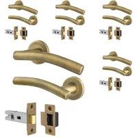 AFIT 5 Pairs of Antique Brass Curved Internal Lever Handles & Latch 64mm in Bronze | Size: 150mm x 150mm
