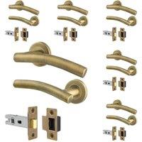 AFIT 6 Pairs of Antique Brass Curved Internal Lever Handles & Latch 64mm in Bronze | Size: 150mm x 150mm