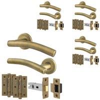 AFIT 4 Pairs Antique Brass Internal Lever Handles, Latch 64mm, Hinges in Bronze | Size: 150mm x 150mm