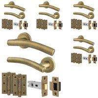 AFIT 5 Pairs Antique Brass Internal Lever Handles, Latch 64mm, Hinges in Bronze | Size: 150mm x 150mm