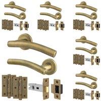 AFIT 6 Pairs Antique Brass Internal Lever Handles, Latch 64mm, Hinges in Bronze | Size: 150mm x 150mm