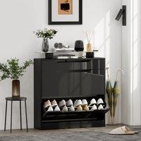 HOMCOM Shoe Cabinet with 3 Drawers, High Gloss Front Panels, Glass Top Black