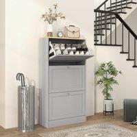 HOMCOM Narrow Shoe Cabinet with 3 Flip Drawers for 12-18 Pairs of Shoes Grey
