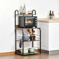 HOMCOM 4-Tier Baker's Rack with Storage, Microwave Stand with 4 Hooks in Brown