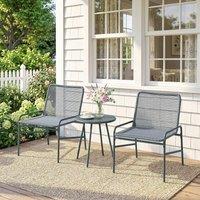 OUTSUNNY Rattan Bistro Set with 2 Chairs & Round Table for Patio in Dark Grey