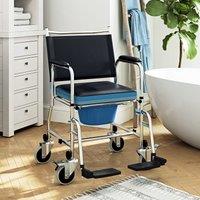 HOMCOM Shower Wheelchair, Commode Wheeled Chair with Padded Seat, Backrest in Black