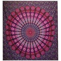 KDMD Double Cotton Bedspread & Wall Hanging - Peacock Mandala, Purple