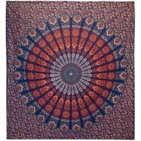 KDMD Double Cotton Bedspread & Wall Hanging - Peacock Mandala, Blue