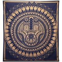 KDMD Double Cotton Bedspread & Wall Hanging - Hamsa Blue Gold Art