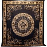 KDMD Elephant Jungle Double Cotton Bedspread & Wall Hanging - Black Gold