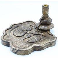 KDMD Large Mango Wood Backflow Burner with Ohm Design for Serenity in Beige