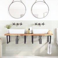 Berkfield Home Elegant Basin Shelf Wall Mounted Steel & Solid Wood Acacia in Brown