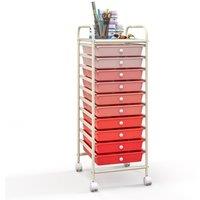Costway 10 Drawers Storage Trolley Mobile Rolling Utility Cart Home Office Organizer in Pink