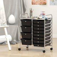 Costway Storage Cart Black Multi-Purpose Utility Cart with 2-Size Drawer