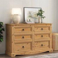 Nordara Corona Pine 6 Drawer Chest Solid Mexican Wax Finish Sideboard in Brown