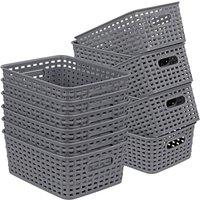 Havendro 12 Pack Grey Handy Storage Basket Plastic Crate School Office