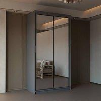 Sliding Wardrobes 4U Double Mirror Sliding Wardrobe With LED Light W90cm x H200cm x D62cm in Grey