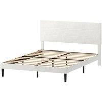 Levede King Bed Frame Upholstered Headboard Platform Velvet Foam White Fabric