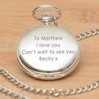 Uniqueful Men's Personalised Silver Finish Pocket Watch Valentines Day Couple Gift