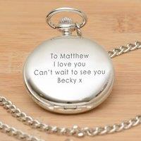 Uniqueful Men's Personalised Pocket Watch Silver Finish Valentines Gift for Boyfriend
