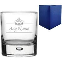 Uniqueful Men's Personalised Name & Crown 11.5oz Bubble Whisky Glass in Clear