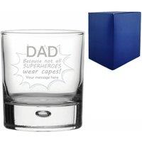 Uniqueful Men's Personalised Superhero Dad Engraved Bubble Whisky Glass Father's Day in Clear