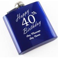 Uniqueful Men's Personalised Happy 40th Birthday Engraved 6oz Blue Steel Hip Flask