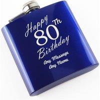 Uniqueful Men's Personalised Happy 80th Birthday Engraved 6oz Blue Steel Hip Flask