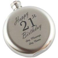 Uniqueful Men's Personalised Happy 21st Birthday Engraved 5oz Round Steel Hip Flask in Silver