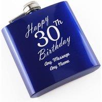 Uniqueful Men's Personalised Engraved 6oz Blue Steel Hip Flask Happy 30th Birthday