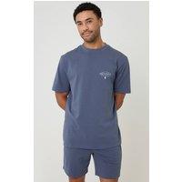 Threadbare Men's Cotton Relaxed Fit Graphic Print Short Lounge Set in Blue | Size: Small