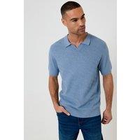Threadbare Men's Textured Knit Trophy Neck Polo in Blue | Size: Large