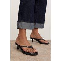 Oasis Women's Julia Faux Croc Toepost Kitten Heel Sandals in Black | Size: 5