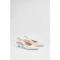 Oasis Women's Jess Faux Leather Kitten Heel Slingback Court Shoes in Beige | Size: 3