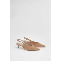 Oasis Women's Jess Faux Suede Kitten Heel Slingback Court Shoes in Tan | Size: 6