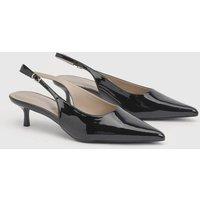 Oasis Women's Jess Faux Patent Leather Kitten Heel Slingback Court Shoes in True Black | Size: 6