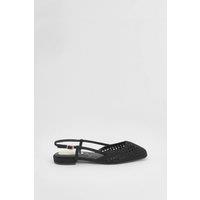 Oasis Women's Angie Faux Suede Cutout Sling Back Flat Shoes in Natural Black | Size: 8