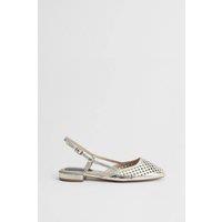 Oasis Women's Angie Faux Metallic Leather Cutout Sling Back Flat Shoes in Gold | Size: 8