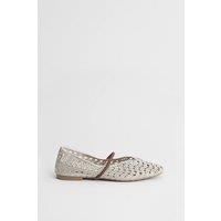 Oasis Women's Lacie Open Weave Mary Jane Ballet Pumps in Ivory | Size: 8