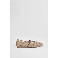 Oasis Women's Lacie Open Weave Mary Jane Ballet Pumps in Champagne | Size: 7