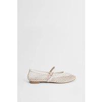 Oasis Women's Billie Faux Leather Mesh Mary-Jane Ballet Pumps in Beige | Size: 7