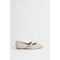 Oasis Women's Matilda Faux Suede Mary-Jane Soft Ballet Pumps in Beige | Size: 8