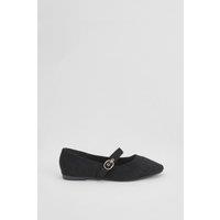Oasis Women's Matilda Faux Suede Mary-Jane Soft Ballet Pumps in Natural Black | Size: 4