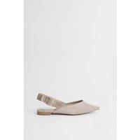 Oasis Women's Sandy Faux Suede Pointed Slingback Buckle Flat Shoes in Beige | Size: 5