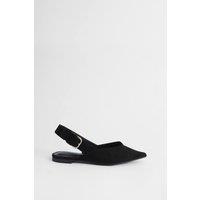 Oasis Women's Sandy Faux Suede Pointed Slingback Buckle Flat Shoes in Natural Black | Size: 4