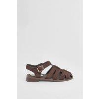 Oasis Women's Cassie Faux Suede Closed Toe Fisherman Flat Shoes in Chocolate | Size: 5